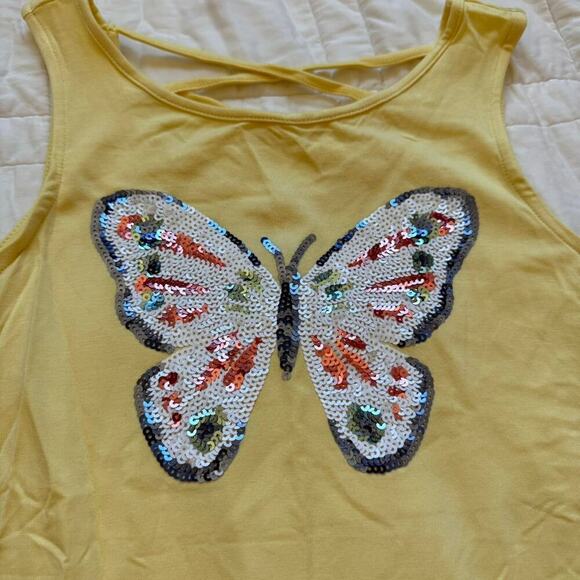 Rumi + Ryder girls size 12 14 Butter yellow sequin butterfly racer back rayon - Picture 4 of 7